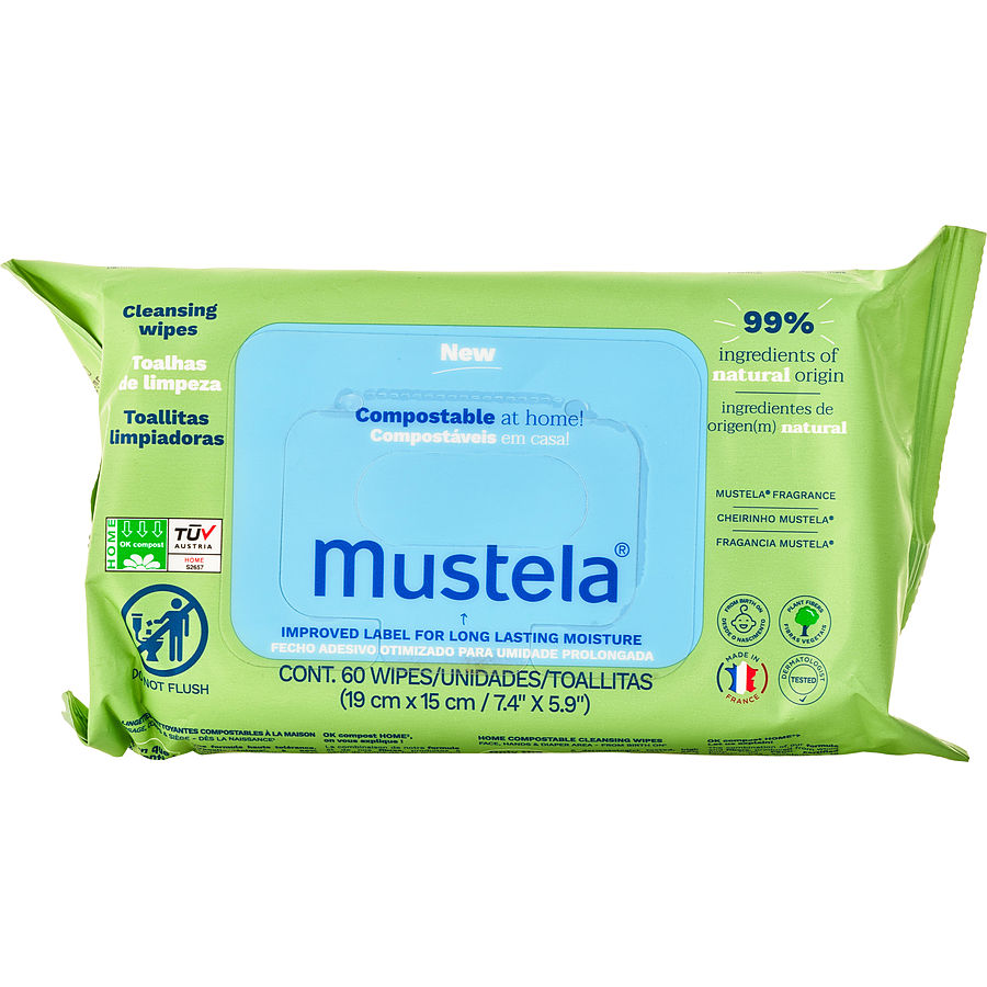 Mustela Compostable Cleansing Water Wipes 60wipes