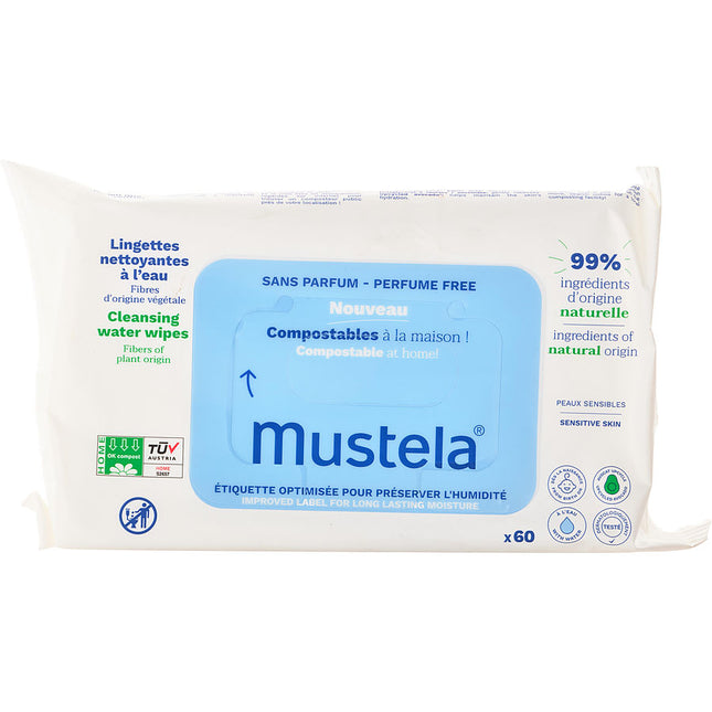 Mustela Compostable Cleansing Water Wipes Fragrance Free 60wipes