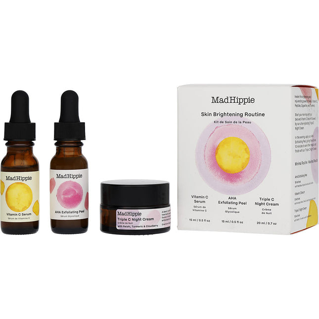 Mad Hippie Skin Brightening Routine: Aha Exfoliating Peel 15ml + Vitamin C Serum Triple Night Cream 21ml --3pcs