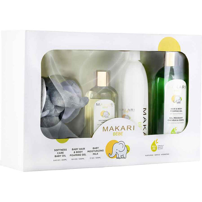 Makari Baby Gift Set: Moisturizing Milk 500ml + Hair & Body Foaming Gel Softness Care Oil 250ml --3pcs