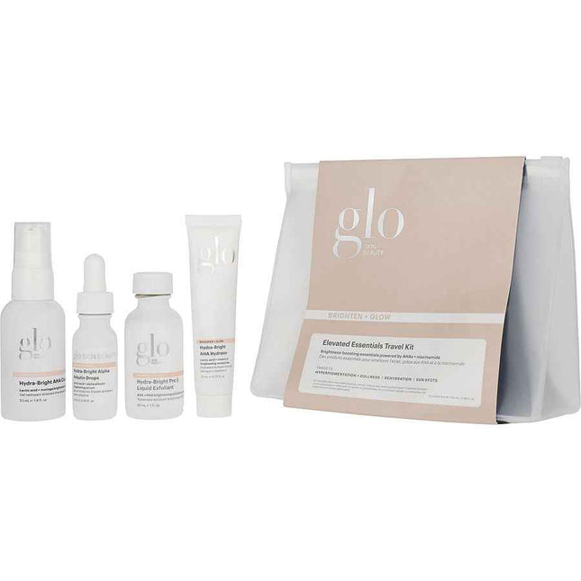Glo Skin Beauty Brighten + Glow Travel Kit: Hydra-Bright Aha Cleanser 53ml Pro 5 Liquid Exfoliant 30ml Alpha Arbutin Drops 13ml Hydrator 22ml --4pcs
