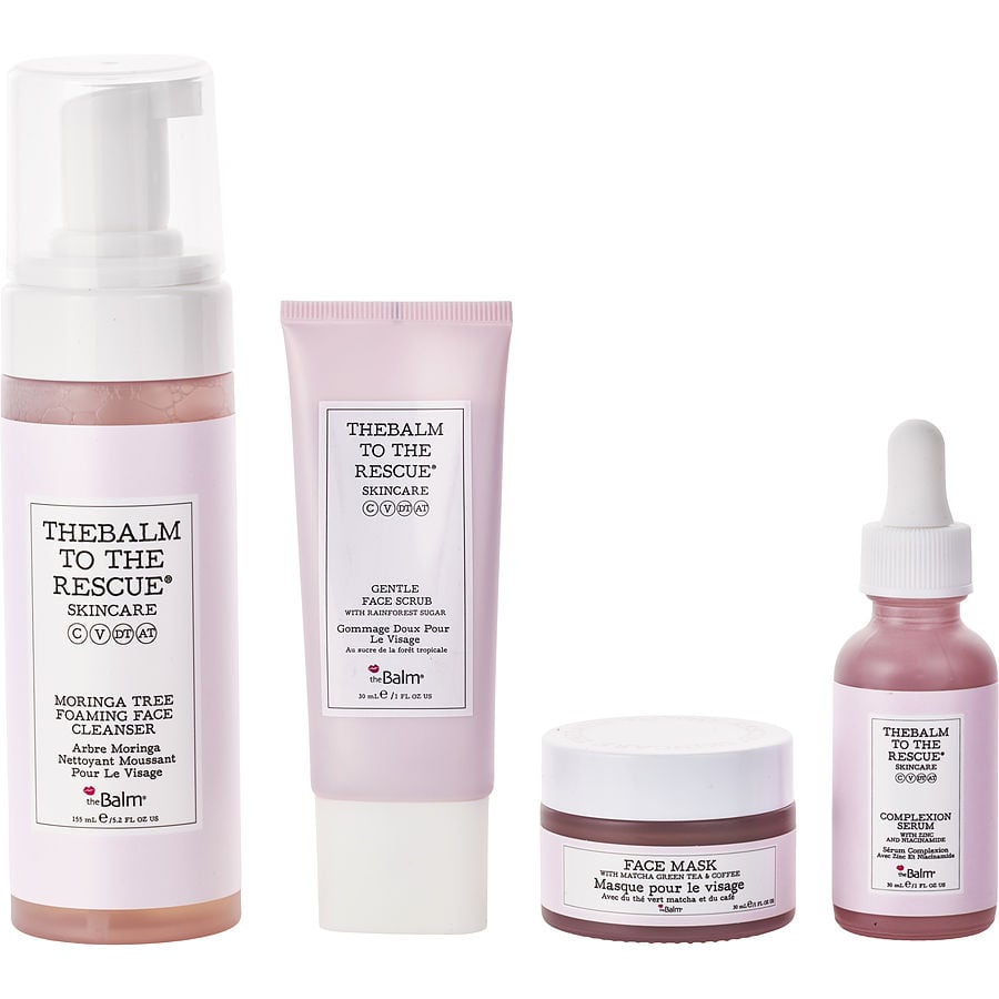Thebalm Cleansing Must-Haves Set: Complexion Serum 30ml + Gentle Face Scrub Moringa Tree Foaming Cleanser 155ml Mask --4pcs
