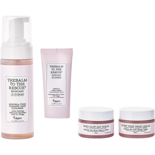 Thebalm Day To Night Skincare Set: Sleep Tight Cream 30ml + Dewy Glow Gentle Face Scrub Moringa Foaming Cleanser 154ml --4pcs