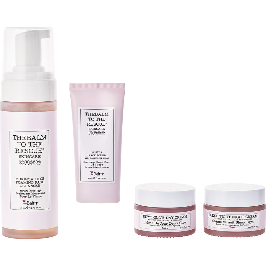 Thebalm Day To Night Skincare Set: Sleep Tight Cream 30ml + Dewy Glow Gentle Face Scrub Moringa Foaming Cleanser 154ml --4pcs