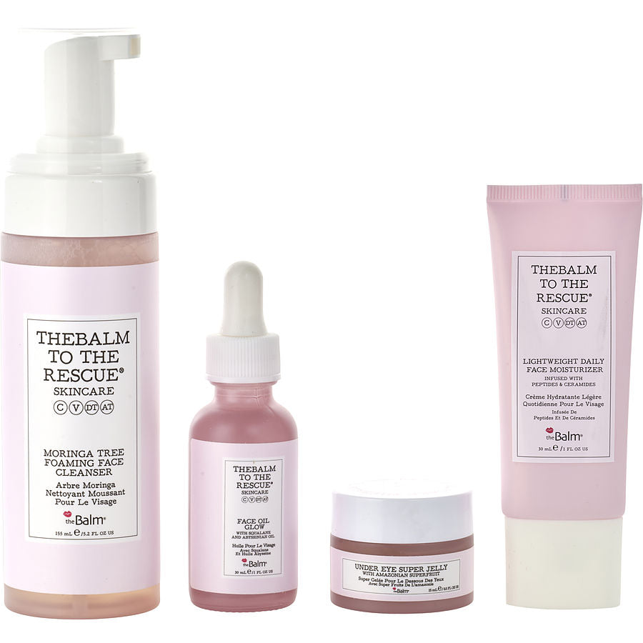 Thebalm Every Day Skin Routine Set: Moringa Tree Foaming Face Cleanser 154ml + Lightweight Daily Moisturizer 30ml Oil Glow Under Eye Super Jelly 15ml --4pcs