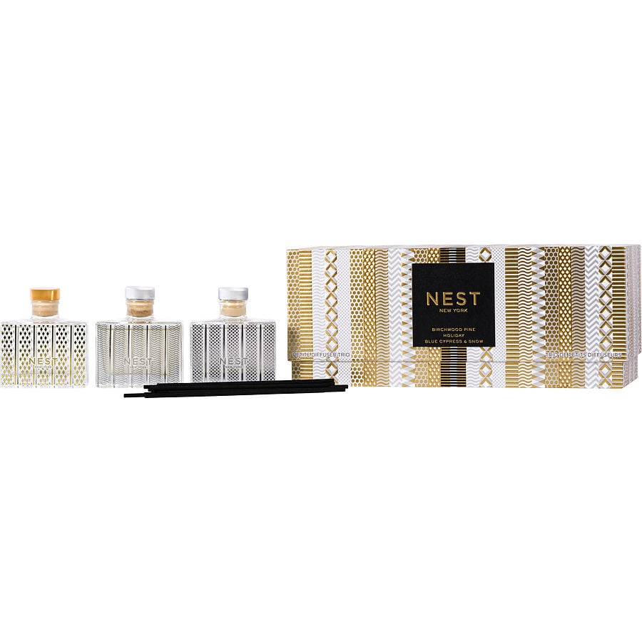 Nest Variety Set: Petite Reed Diffuser Trio: Holiday & Birchwood Pine & Blue Cypress & Snow 3x 40 ml