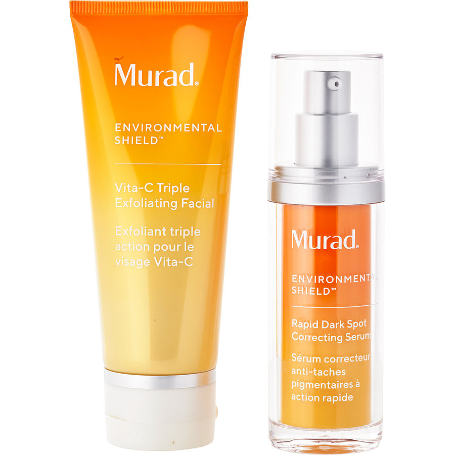 Murad Exfoliate + Brighten With Glycolic Acid Set: Vita-C Triple Exfoliating Facial 80ml Environmental Shield Rapid Dark Spot Correcting Serum 30ml --2pcs