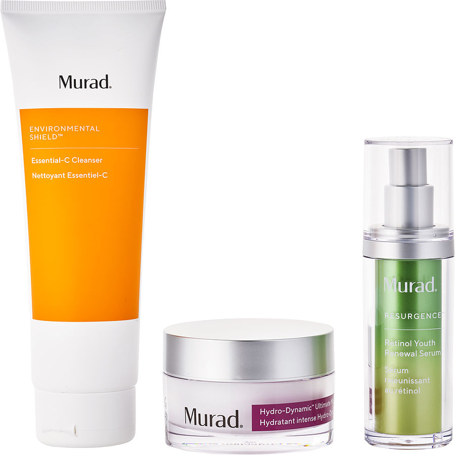 Murad Rejuvenate + Replenish With Healthy Skin Fundamentals Set: Essential-C Cleanser 147ml Retinol Youth Renewal Serum 30ml Hydro-Dynamic Ultimate Moisture 50ml --3pcs
