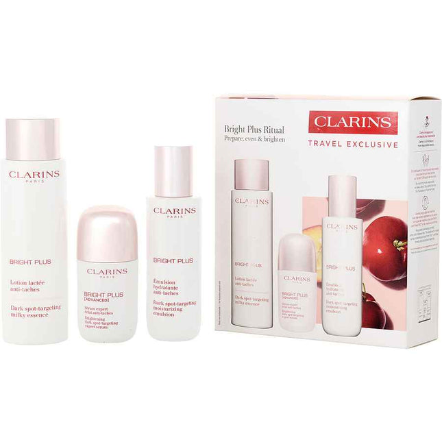 Clarins Bright Plus Ritual Set: Dark Spot-Targeting Milky Essence 200ml + Advanced Brightening Expert Serum 50ml Moisturizing Emulsion 75ml --3pcs