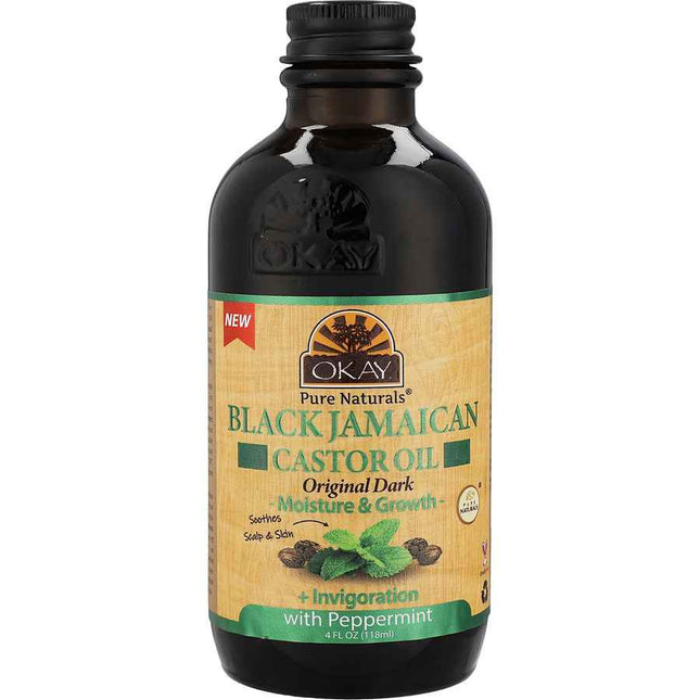 Okay Pure Naturals Black Jamaican Castor Oil With Peppermint 4 oz