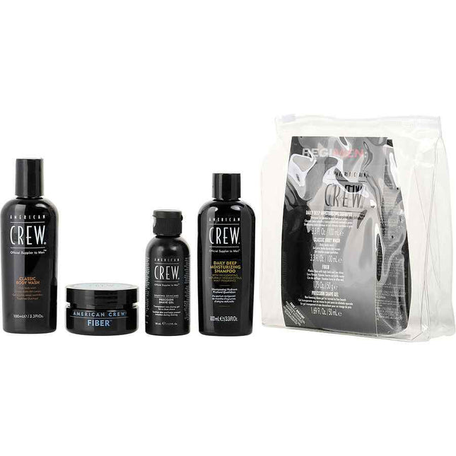 American Crew Regimen Father's Day Gift Set: Daily Deep Moisturizing Shampoo 100ml + Classic Body Wash Precision Shave Gel 50ml Fiber Styling Cream 50g 4pcs