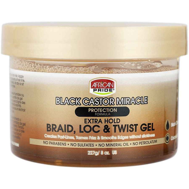 African Pride Black Castor Miracle Extra Hold Braid Loc Twist Gel 8 oz