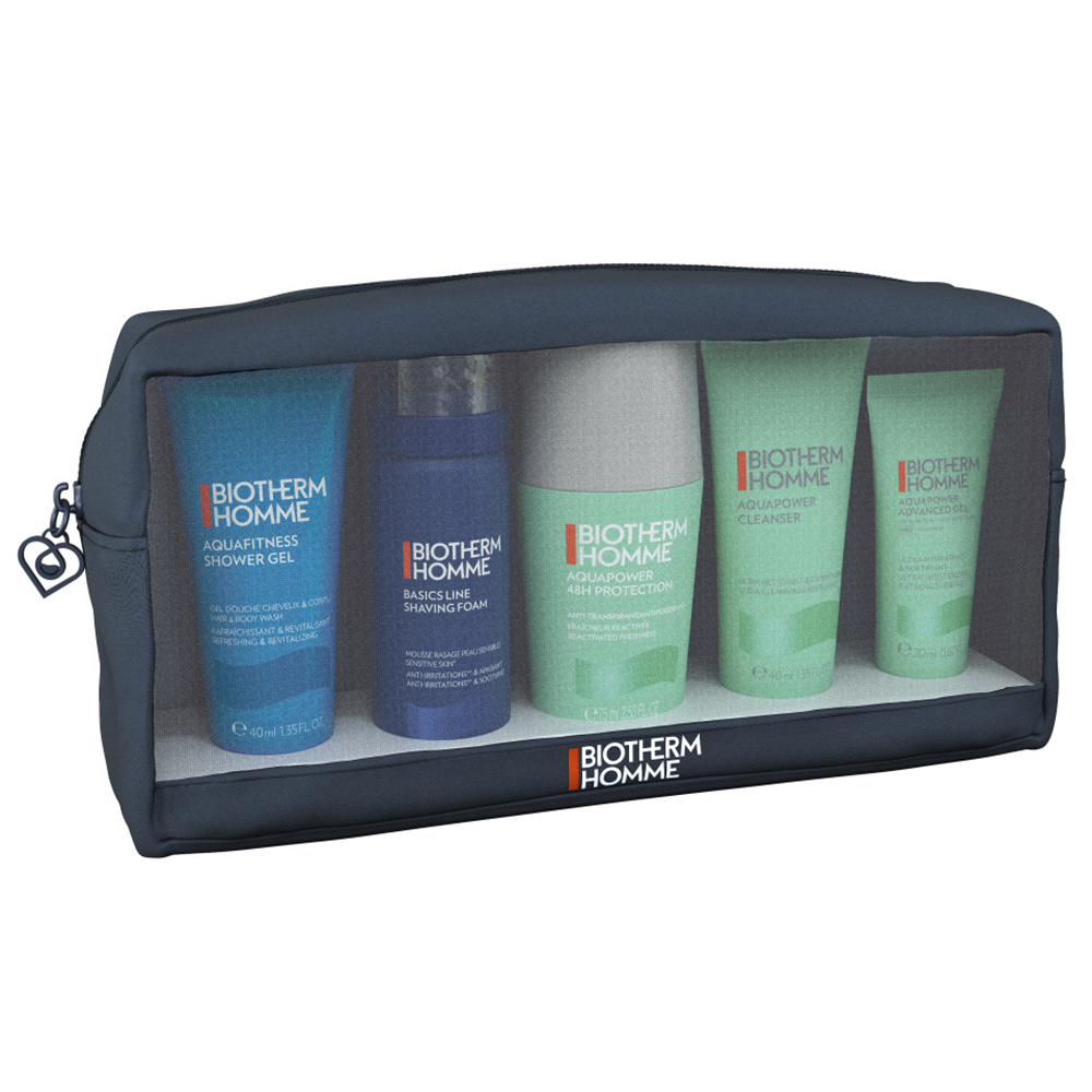 Biotherm Men Aquapower Routine Pouch Set Cleanser 40ml + Shower Gel 40ml + Shaving Foam 50ml + Deodorant Roll-on 75ml + Advanced Gel 20ml