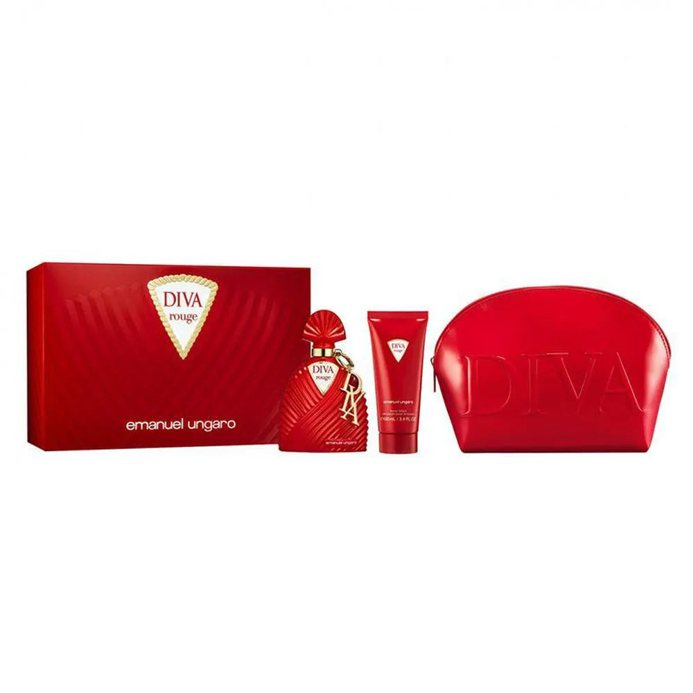 Emanuel Ungaro Diva Rouge Gift Set: EDP 100ml - Body Lotion 100ml - Pouch for Women