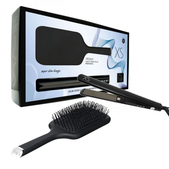AGV Hair MyHair Set XS Straightener Matte Black + Black Paddle Brush for Unisex