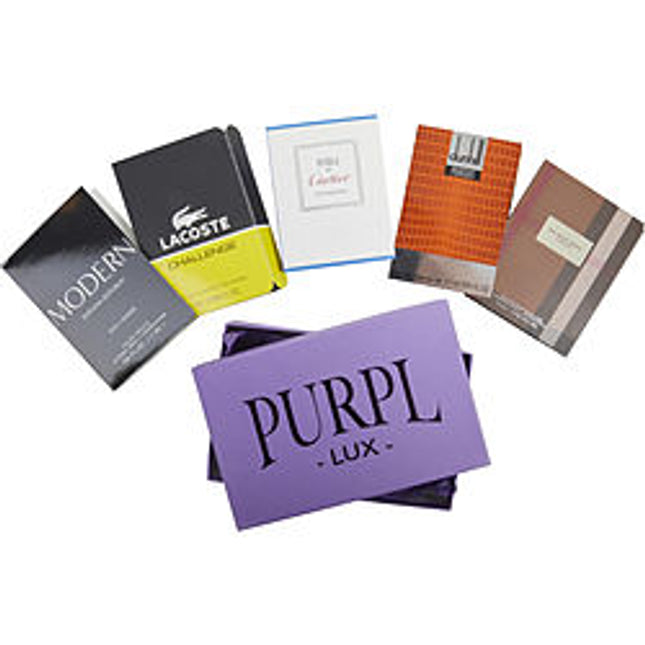 Purpl Lux Subscription Box For Men By  $burberry London - $eau De Cartier Vetiver Bleu - $lacoste Challenge - $dunhill Pursuit - $banana Republic Modern Purpl Lux Subscription Box For Men
