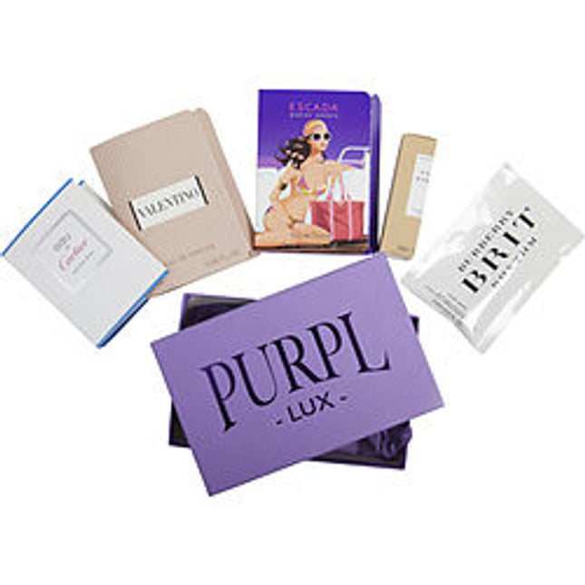 Purpl Lux Subscription Box For Women By  $valentino New - $escada Marine Groove - $eau De Cartier Vetiver Bleu - $l'eau D'issey Absolue - $burberry Brit Rhythm Purpl Lux Subscription Box For Women