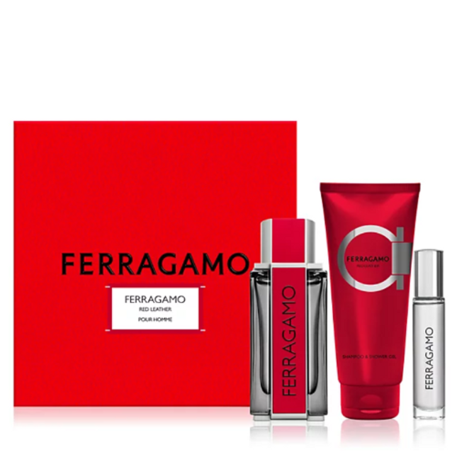 Ferragamo Red Leather 3 Piece Giftset Salvatore Ferragamo