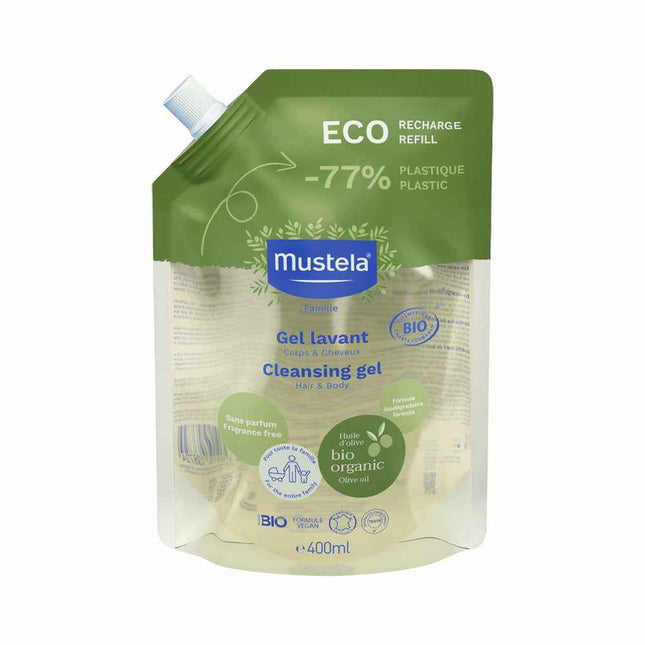 Mustela Organic Olive Oil Cleansing – Shower Gel for Children, For Hair & Body, All Skin Types, 400 ml