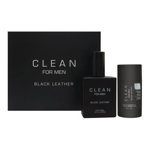Clean Black Leather 2 Piece Gift Set for Men