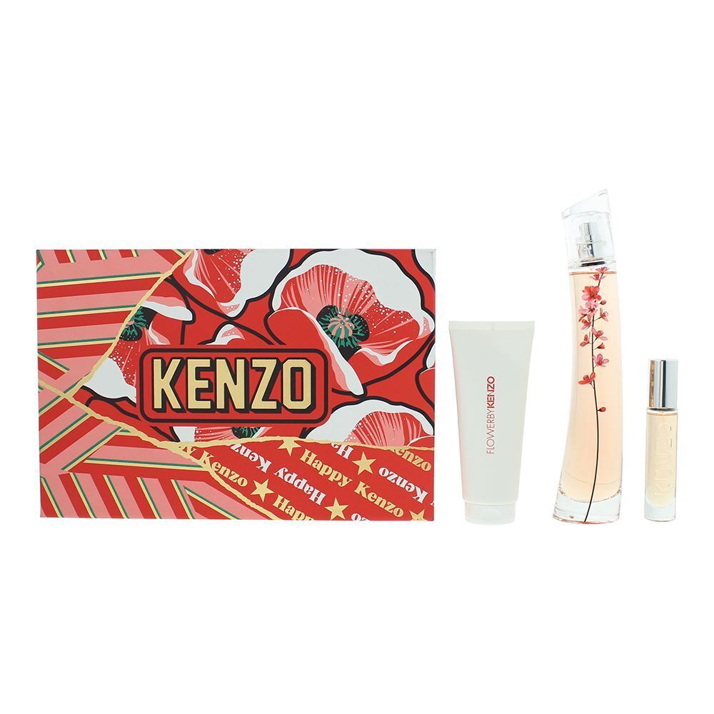 Kenzo Flower Ikebana Sakura Gift Set 75ml EDP + 10ml EDP + 75ml Body Lotion for Women